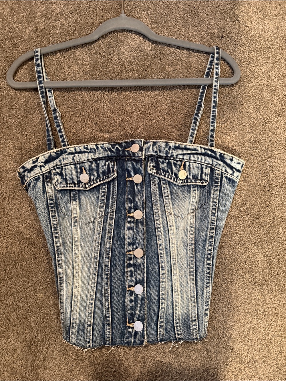 Tractr Blue Washed Denim Button-Front Corset Camisole